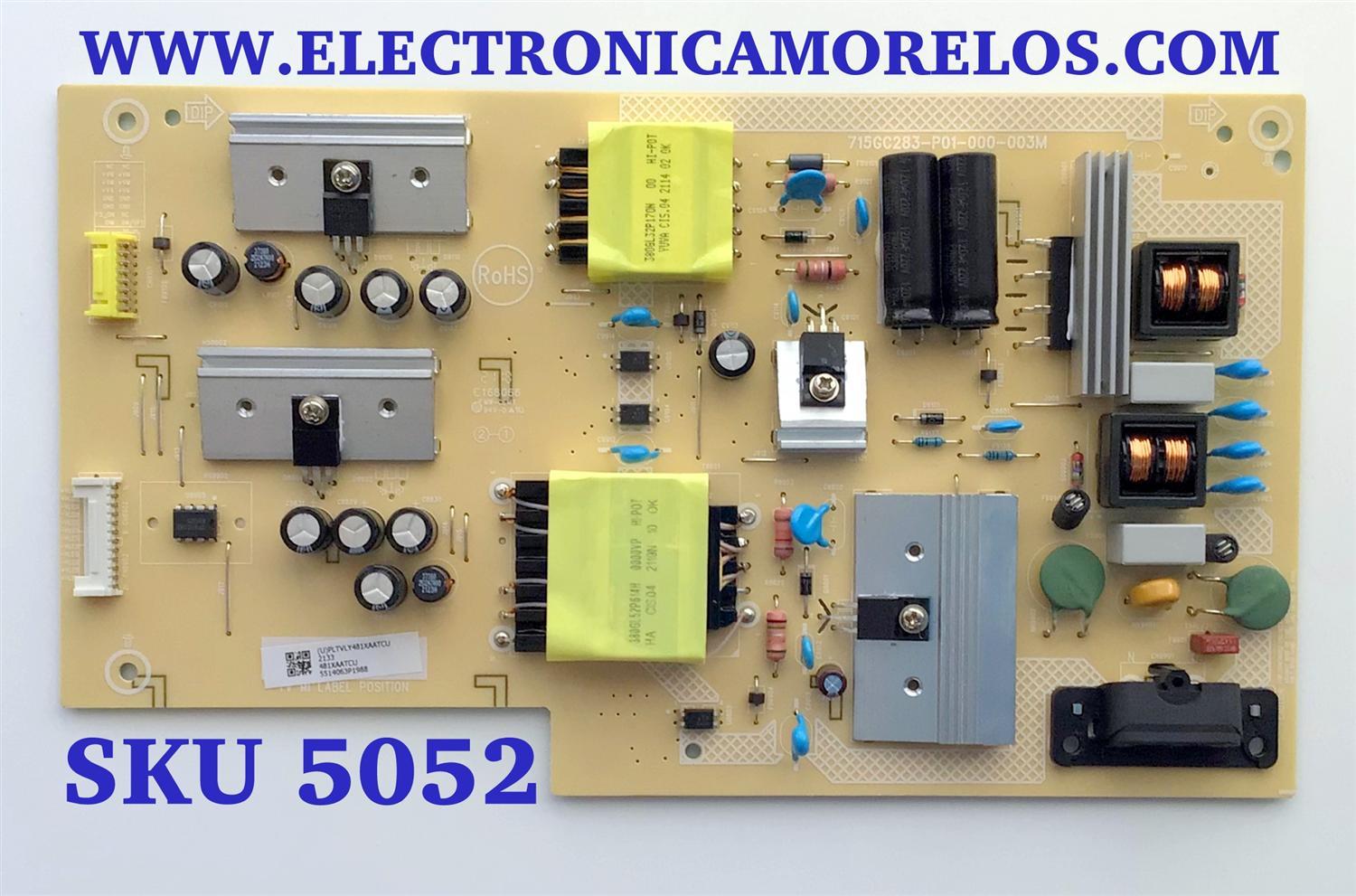 FUENTE PARA TV VIZIO / NUMERO DE PARTE PLTVLY481XAATCU / 715GC283-P01-000-003M / (U)PLTVLY481XAATCU / 481XAATCU / 5514063P1988 / PANEL TPT500WR-PV5D.Q / MODELO V505-J01 LTPUE8L